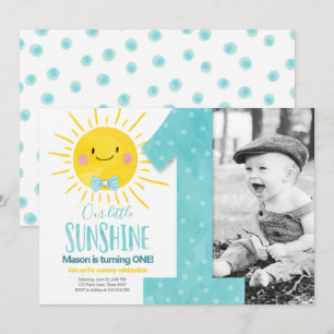 Onze kleine Sunshine Boy Blue Bow eerste verjaarda Kaart