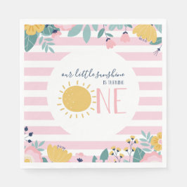 Onze kleine Sunshine Floral, roze streep Verjaarda Servet