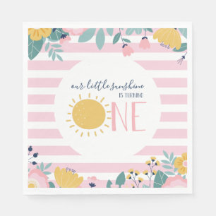 Onze kleine Sunshine Floral, roze streep Verjaarda Servet