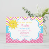 Onze kleine Sunshine Pink and Yellow Birthday Part Kaart (Staand voorkant)