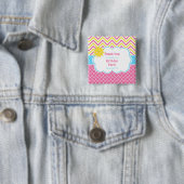 Onze kleine Sunshine Pink and Yellow Birthday Part Vierkante Button 5,1 Cm (In situ)