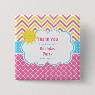 Onze kleine Sunshine Pink and Yellow Birthday Part Vierkante Button 5,1 Cm