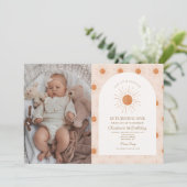 Onze kleine Sunshine Sun Retro Minimale 1e Verjaar Kaart (Staand voorkant)