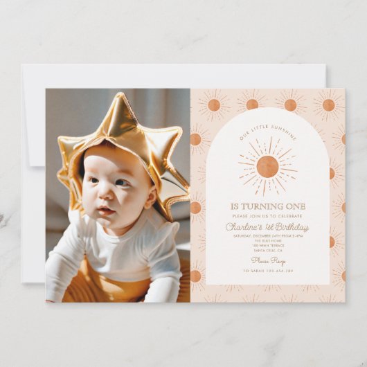 Onze kleine Sunshine Sun Retro Minimale 1e Verjaar Kaart (Voorkant)