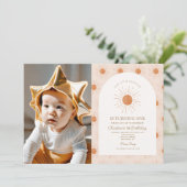 Onze kleine Sunshine Sun Retro Minimale 1e Verjaar Kaart (Staand voorkant)