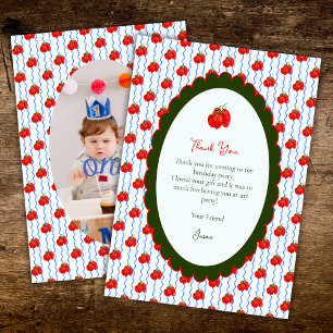 Onze kleine tomaat draait één feestfoto bedankkaart