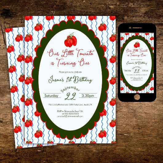 Onze kleine tomaat wordt een 1e verjaardag kaart