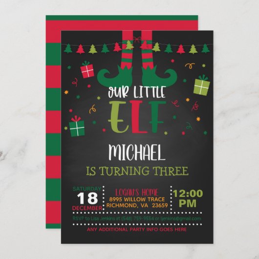 Onze kleine uitnodiging van Elf Birthday - BL (Voorkant / Achterkant)