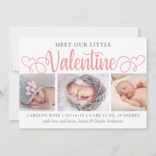 Onze kleine Valentijn 3 Foto geboorteaankondiging Aankondiging (Voorkant)