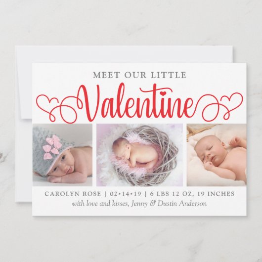 Onze kleine Valentijn 3 Foto geboorteaankondiging Aankondiging (Voorkant)