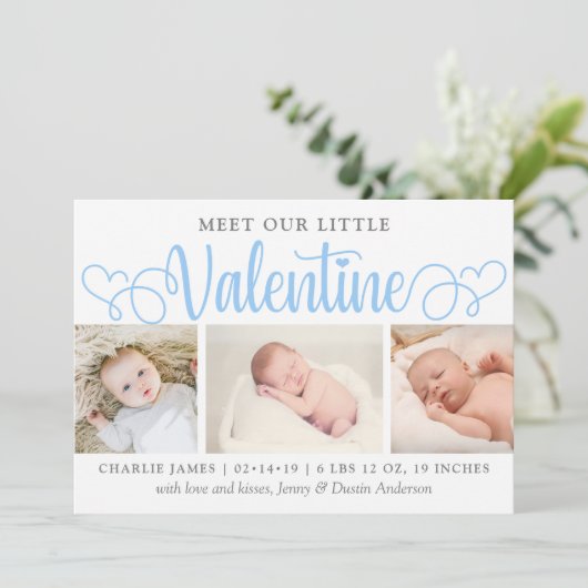 Onze kleine Valentijn 3 Foto geboorteaankondiging Aankondiging (Staand voorkant)