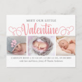 Onze kleine Valentijn 3 Foto geboorteaankondiging Aankondigingskaart (Voorkant)