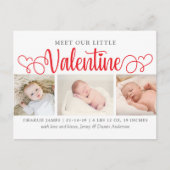 Onze kleine Valentijn 3 Foto geboorteaankondiging Aankondigingskaart (Voorkant)