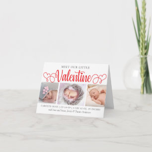 Onze kleine Valentijn 3 Foto geboorteaankondiging Feestdagen Kaart