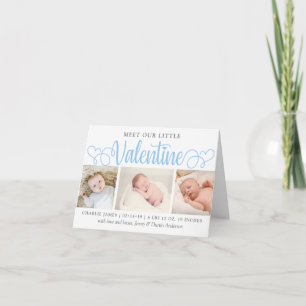 Onze kleine Valentijn 3 Foto geboorteaankondiging Feestdagen Kaart