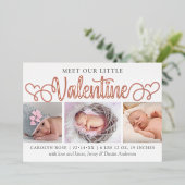 Onze kleine Valentijn 3 Foto geboorteaankondiging Folie Uitnodiging (Staand Voorkant)