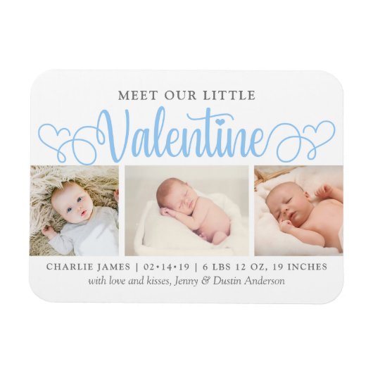 Onze kleine Valentijn 3 Foto geboorteaankondiging Magneet (Horizontaal)
