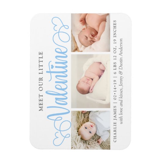 Onze kleine Valentijn 3 Foto geboorteaankondiging Magneet (Verticaal)