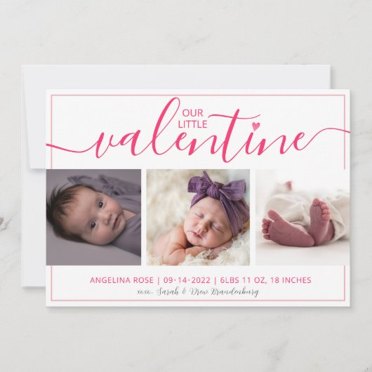 Onze kleine Valentijn Geboorte Aankondiging 3 Foto (Voorkant)