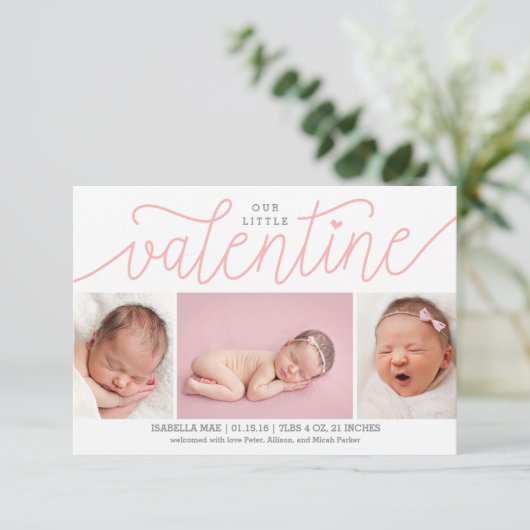 Onze Kleine Valentijn Geboorte Aankondiging met Fo (Staand voorkant)