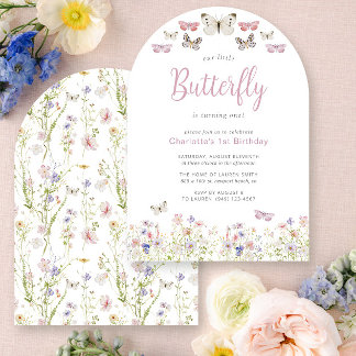 Onze Kleine Vlinder 1e Verjaardag Roze Waterverf Kaart