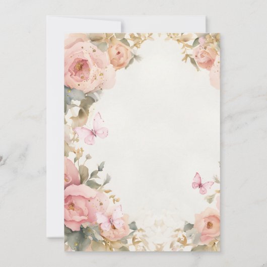 Onze kleine vlinder draait een roze bloem kaart (Achterkant)