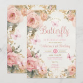 Onze kleine vlinder draait een roze bloem kaart (Voorkant / Achterkant)