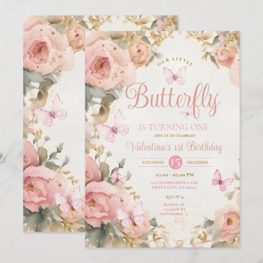 Onze kleine vlinder draait een roze bloem kaart (Voorkant / Achterkant)