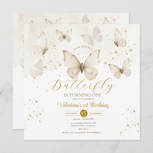 Onze kleine vlinder draait een witte crème kaart (Voorkant / Achterkant)