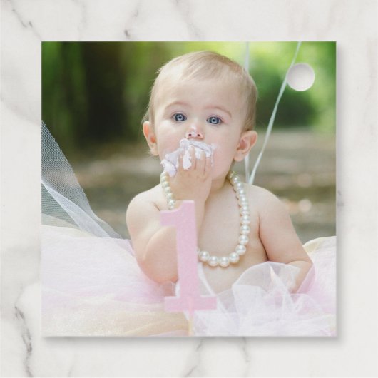 Onze kleine vlinder foto verjaardagsfeestje bedankjes labels (Achterkant)