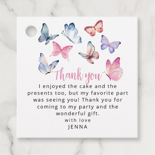 Onze kleine vlinder foto verjaardagsfeestje bedankjes labels (Voorkant)