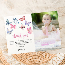 Onze kleine vlinder foto verjaardagsfeestje bedankkaart