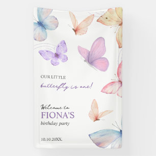 Onze kleine vlinder Meisje's 1e verjaardag Welkom Spandoek