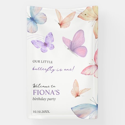 Onze kleine vlinder Meisje's 1e verjaardag Welkom Spandoek (Verticaal)
