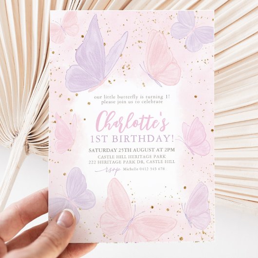 Onze kleine vlinder meisjes roze verjaardag kaart