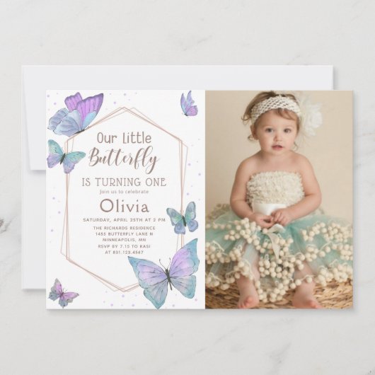 Onze Kleine Vlinder Meisjes Verjaardag Foto Kaart (Voorkant)