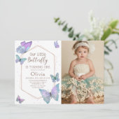 Onze Kleine Vlinder Meisjes Verjaardag Foto Kaart (Staand voorkant)