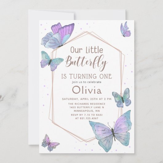 Onze kleine vlinder meisjes verjaardag uitnodiging (Voorkant)