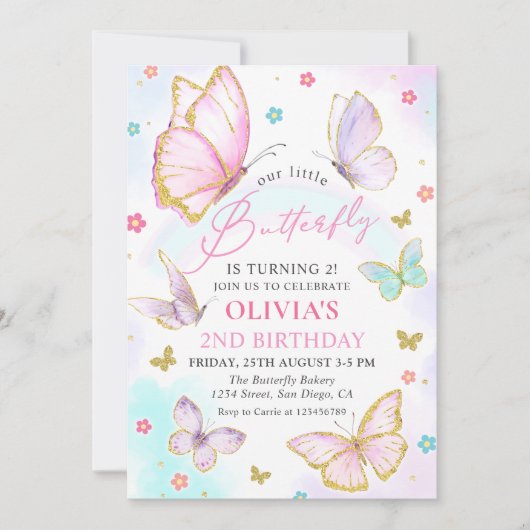 Onze kleine vlinder pastel regenboog meisje verjaa kaart (Voorkant)