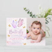 Onze kleine vlinder roze gouden meisje verjaardag kaart (Staand voorkant)