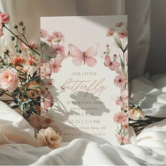 Onze Kleine Vlinder Roze Meisjes 1e Verjaardag Kaart