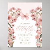 Onze Kleine Vlinder Roze Meisjes 1e Verjaardag Poster (Voorkant)