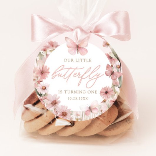 Onze kleine vlinder roze meisjes verjaardag bedankjes labels