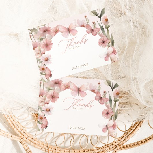 Onze kleine vlinder roze meisjes verjaardag bedankkaart