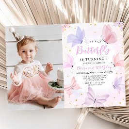 Onze Kleine Vlinder Roze Meisjes Verjaardag Foto Kaart