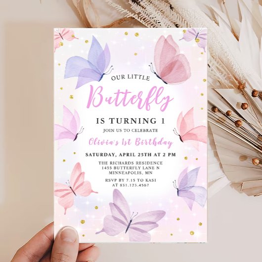 Onze kleine vlinder roze meisjes verjaardag kaart