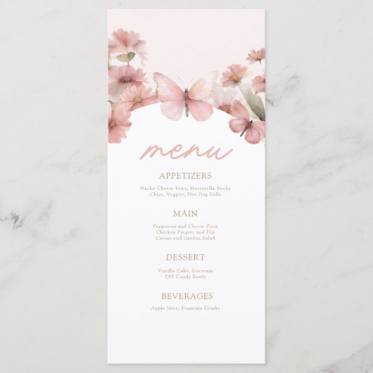 Onze kleine vlinder roze meisjes verjaardag menu (Voorkant)