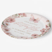 Onze kleine vlinder roze meisjes verjaardag papieren bordje (Gekanteld)