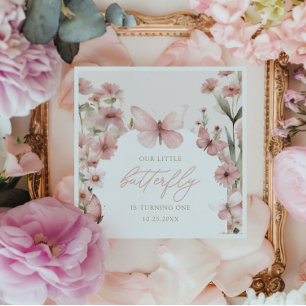 Onze kleine vlinder roze meisjes verjaardag servet