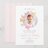 Onze Kleine Vlinder Roze Paarse Meisje 1e Verjaard Kaart (Voorkant / Achterkant)